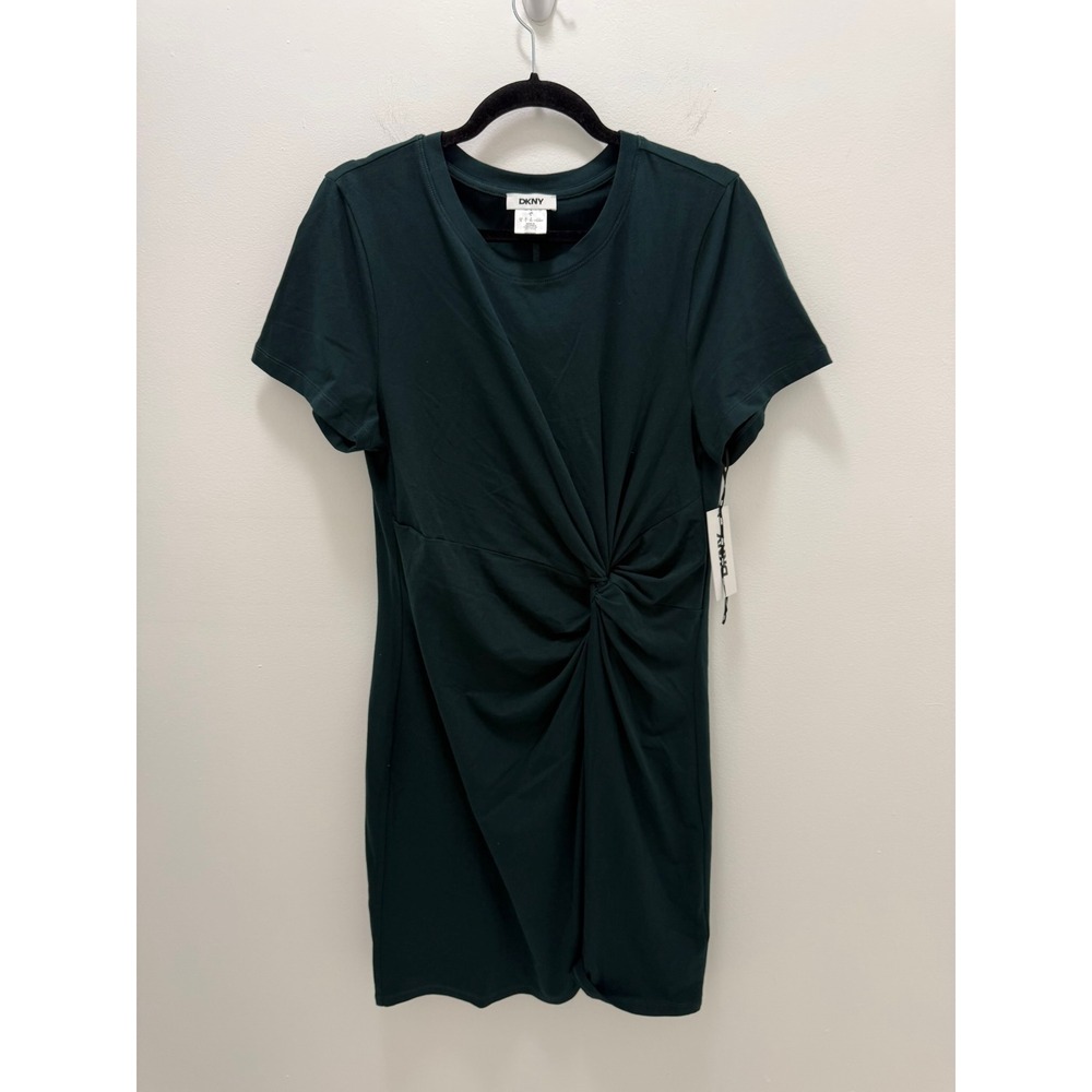 DKNY Womens Pine Green Twist Front T-Shirt Dress DD6XIV96 Size Large NWT